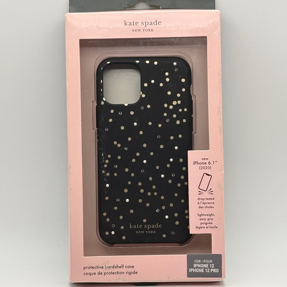 Kate Spade iPhone 12 Pro Case Black Gold Confetti Dot Jeweled Crystal Hardshell